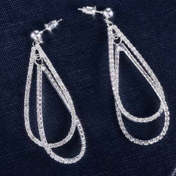 ¥ NEW 925 STERLING SILVER DIAMOND DROP EARRINGS - Picture 3 of 7